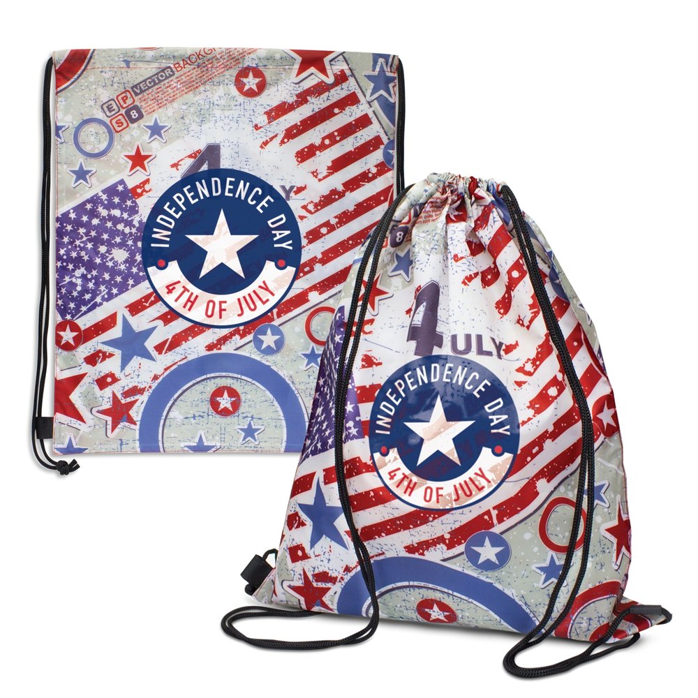 Tacoma White Polyester Drawstring Gym Bag