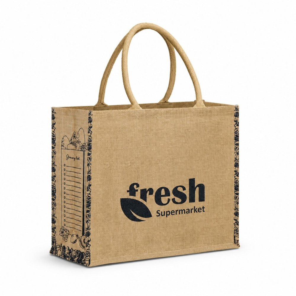 Extra-Large Laminated Jute Tote Bag with Padded Handles