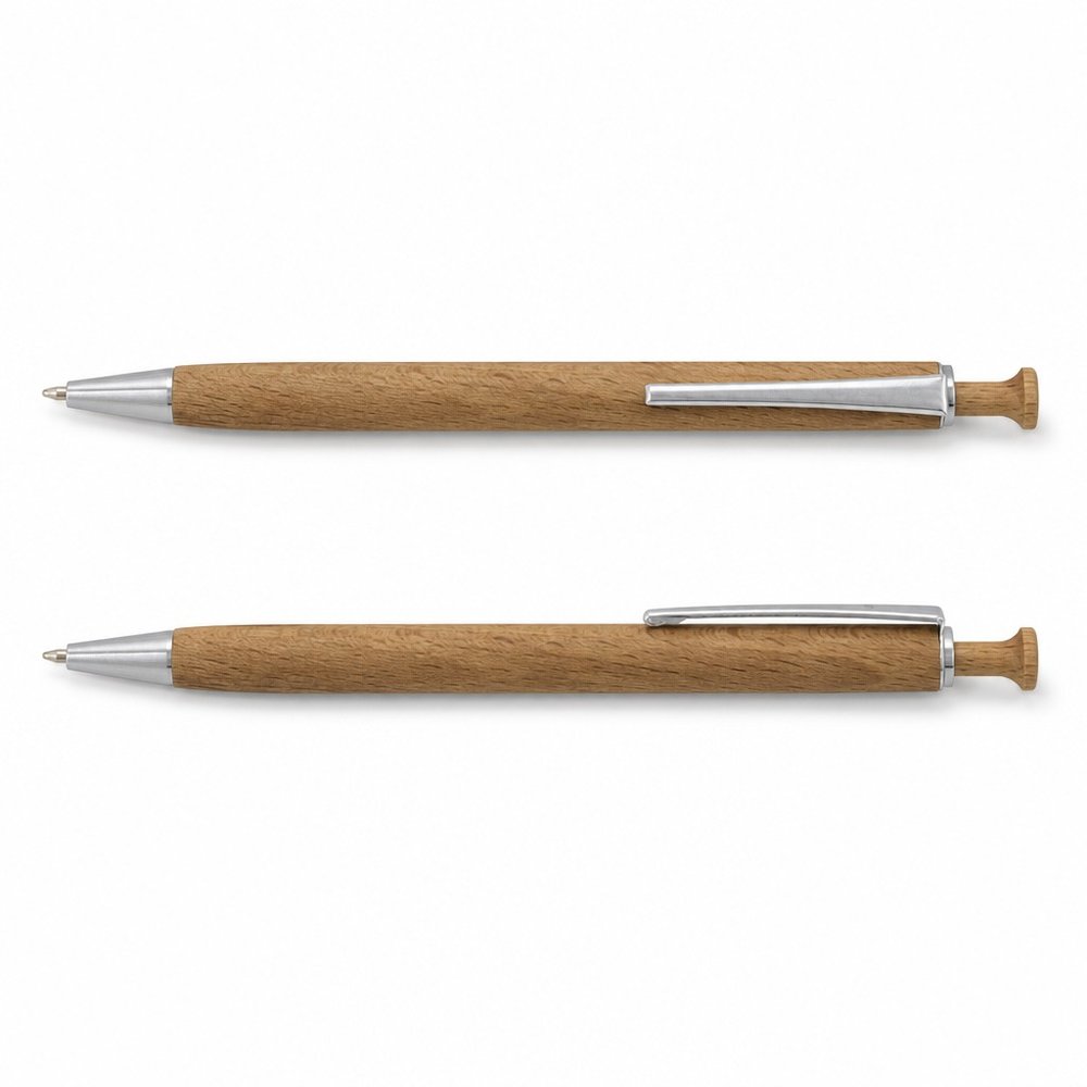 Beech Wood Ballpoint Pen with Chrome Accents