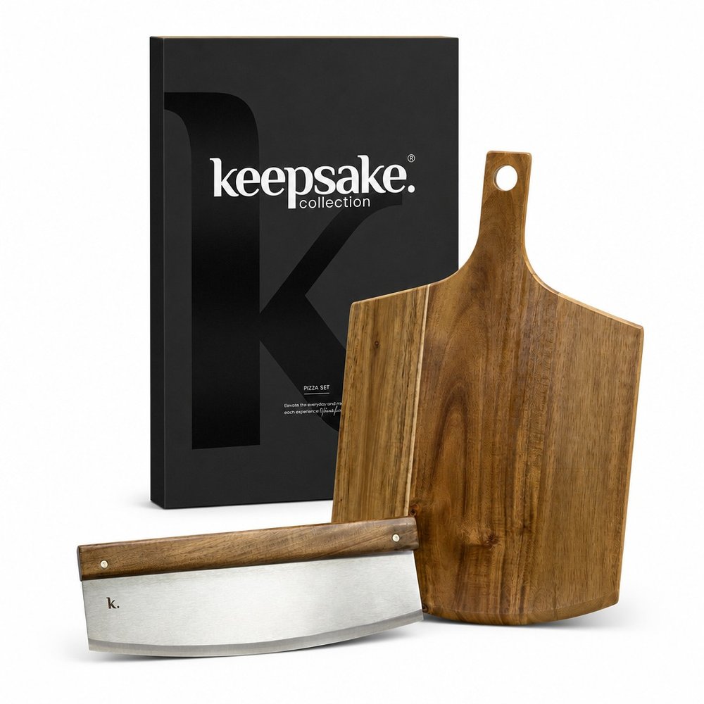 Acacia Wood Pizza Board & Cutter Set