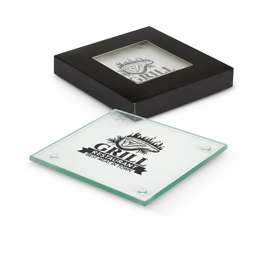 Clarity Glass Coasters — Set of Four, Custom Branded
