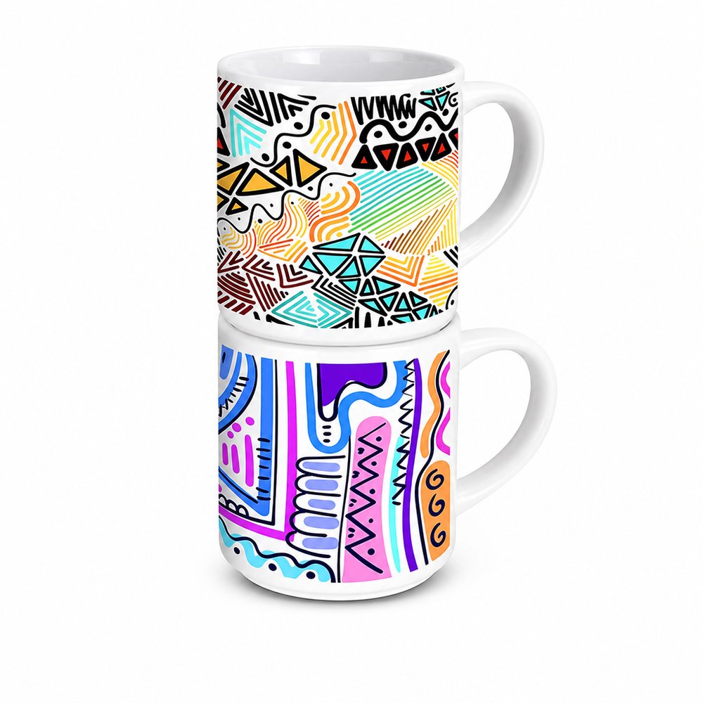 Stackable Ceramic Coffee Mugs (Full Colour Print, 375ml)