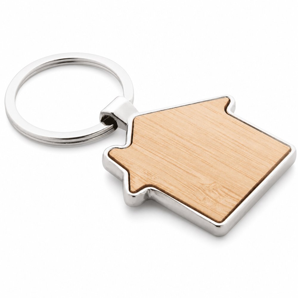 Bamboo House Keyring with Silver Trim