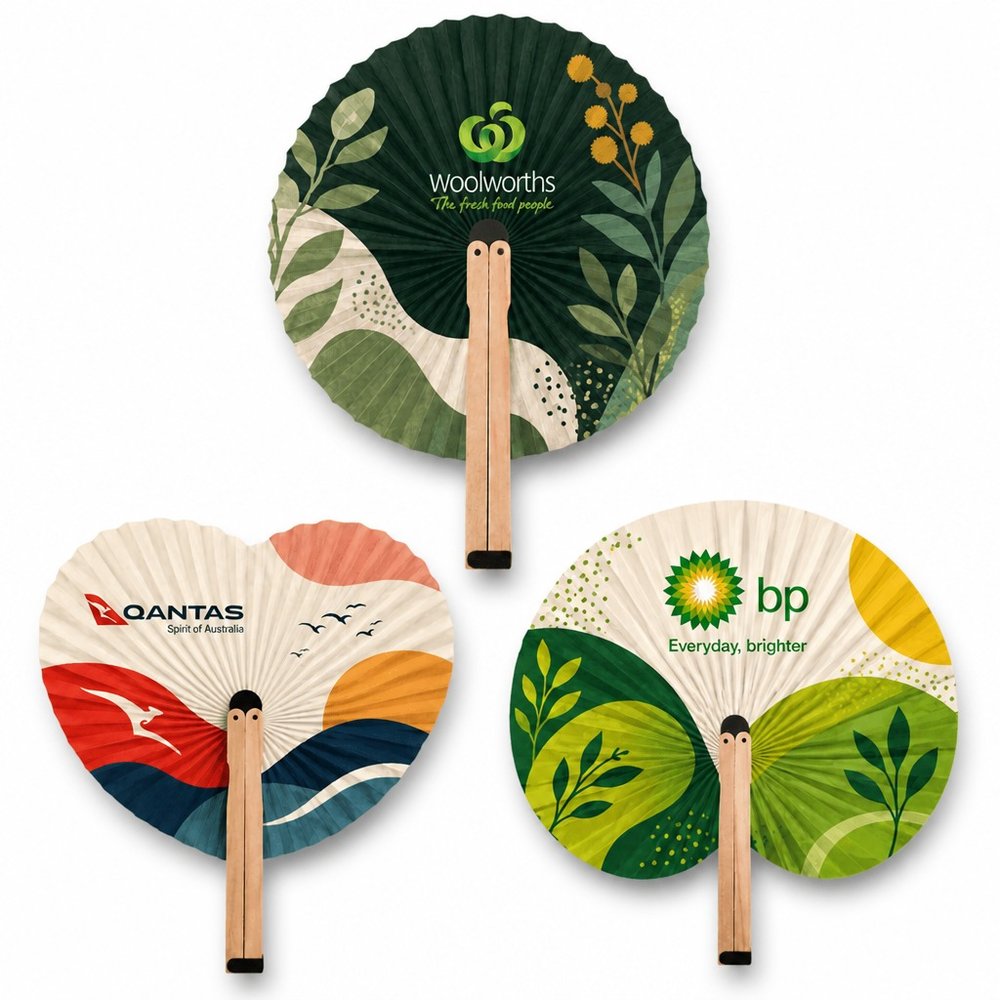 Shaped Wooden Paper Fan — Round, Heart, Pear