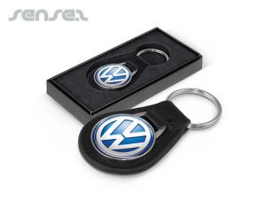 Leather Key Rings With Metal Plate (Drop Round)