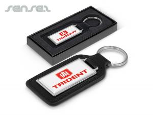 Leather Key Rings With Metal Plate (Rectangular)