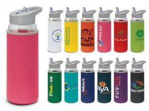 Promotional Borosilicate Glass Drink Bottles With Neoprene Sleeve (700ml)