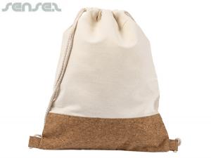 Promotional Eco Cotton Cork Drawstring Backpacks (250gms)