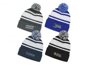 Promotional Embroidered Stripped Pom Pom Beanies