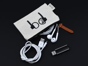 Promotional Unbleached Cotton Zippered Earphone Pouches