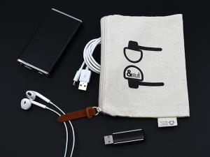 Promotional Calico Earphone Pouches (12.5cm x 17cm)