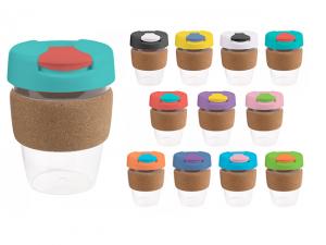 Promotional Flip Lid Plastic Reusable Cups With Cork Band (340ml)