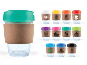 Promotional Mix&Match Flip Lid Glass Coffee Cups With Cork Bands (320ml)
