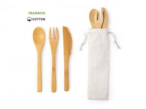 Bamboo Cutlery Sets In Cotton Pouch
