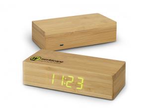 Promotional Bamboo Wireless Charging Desk Clocks