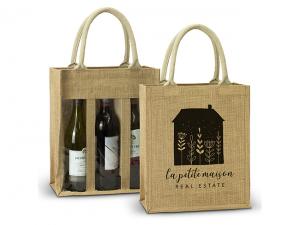 Promotional Triple Wine Jute Carry Bags
