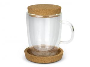 Glass Coffee Cups With Cork Lid Coaster (350ml)