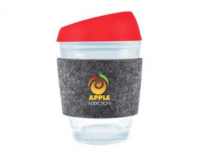 Promotional 320ml Glass Reusable Coffee Cups With Silicone Lid