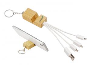 Promotional Integrated Bamboo Phone Stand & Charging Cable Keyrings